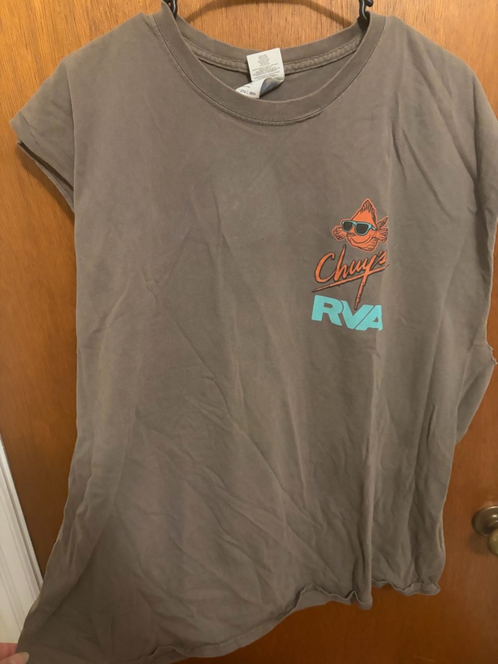 Chuy's RVA Graphic Tee in Taupe with Teal & Orange Logo